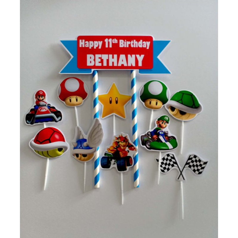 TOPPER CAKE GAMBAR MARIO BROS MOBIL BISA CUSTOM NAMA