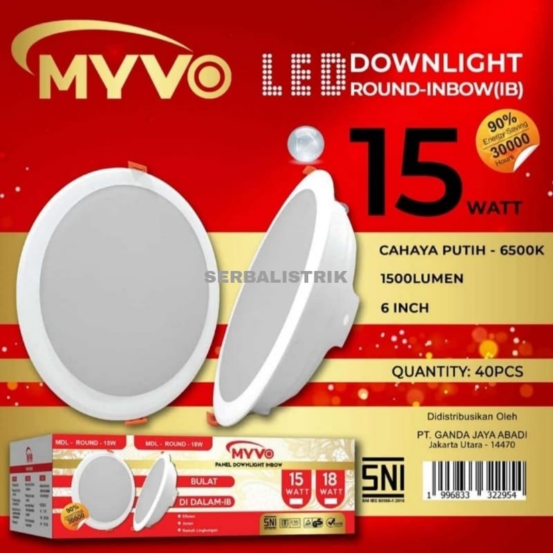 LAMPU PANEL DOWNLIGHT LED MYVO 6W 9W 12W 15W 18W PUTIH/DOWNLIGHT LED PANEL INBOW BULAT 6W 9W 12W 15W 18W PUTIH