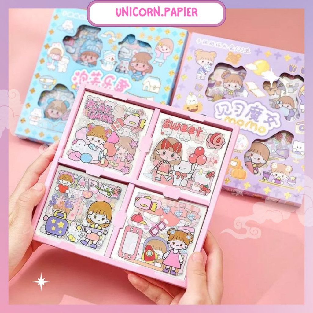 

[UNICORN.PAPIER] Sticker 100lembar SET MOMO CUTE SERIES Sticker PET DIY Scrapbook Stiker Hias Lucu in Box - D004