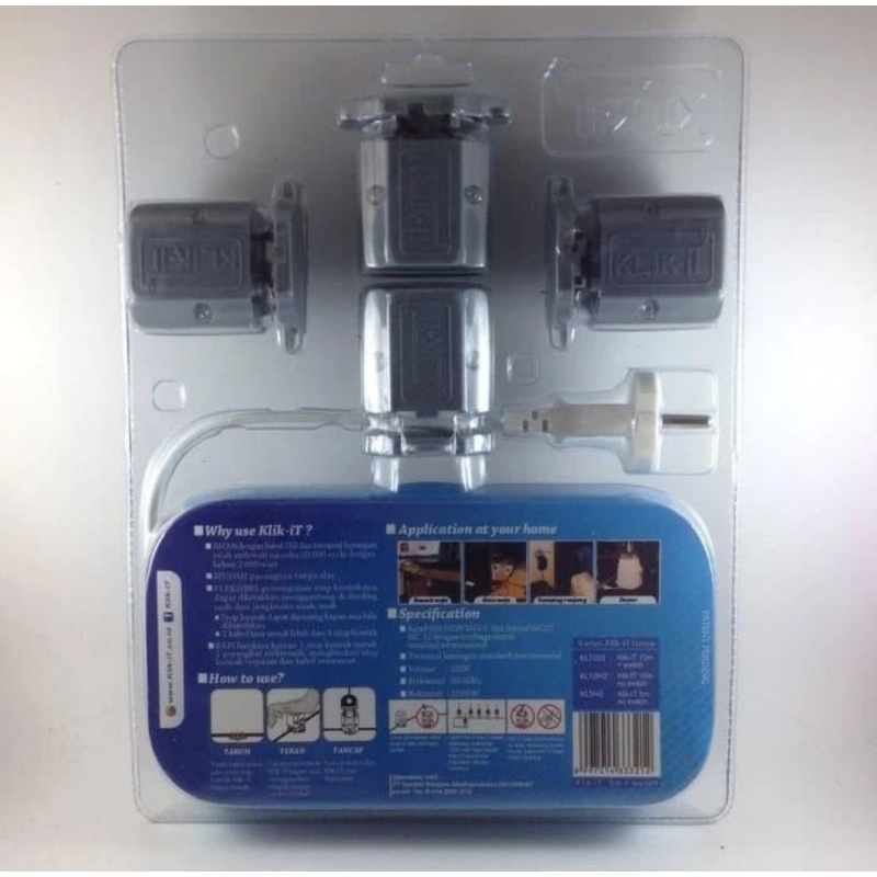 Klik-It Stop Kontak Set (4 Socket Non On/Off, 10M Kabel & 18 Cable Holder) - Klik-It Stop Kontak 4 S