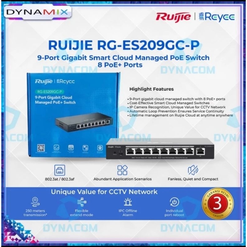 RUIJIE RG-ES209GC-P 9-port Smart Cloud Managed poE + Switch GARANSI RESMI