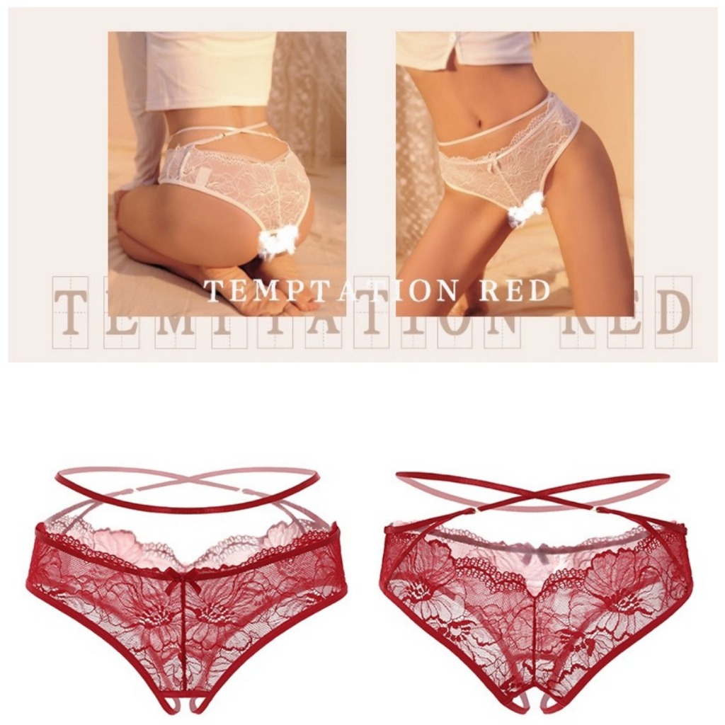 Celana Dalam Sexy jumbo Low Waist Open Crotch G String Renda Tali silang Panties C035