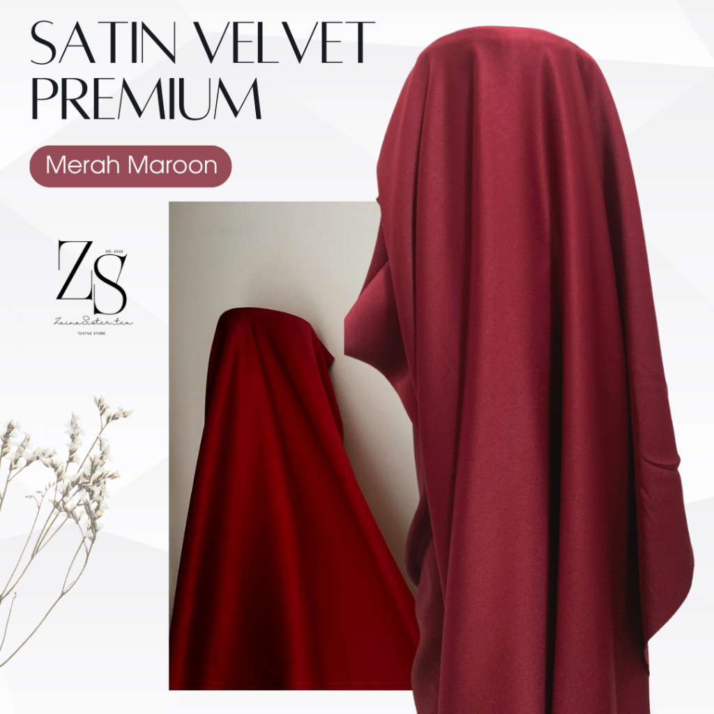 1/2 Meter Kain Satin Velvet Premium Bahan Furing Brukat Premium Warna Merah Maroon Marun