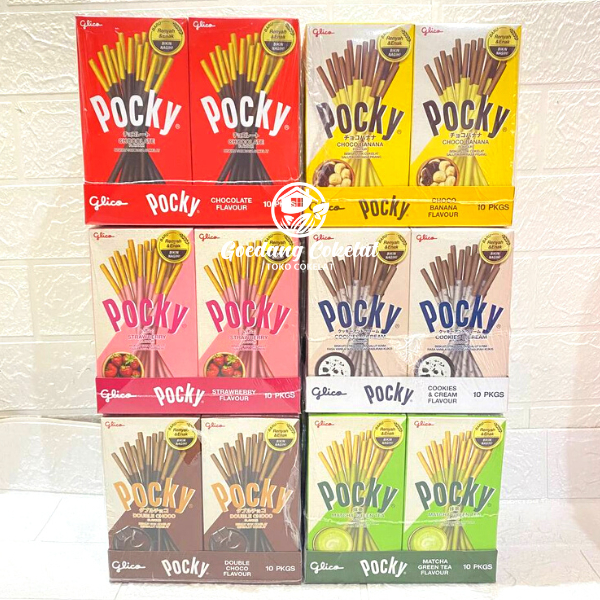 

Glico POCKY Snack Impor Halal / Biskuit Bersalut Coklat Rasa Kemasan Besar 1 Pack Isi 10 Pcs x 47gr