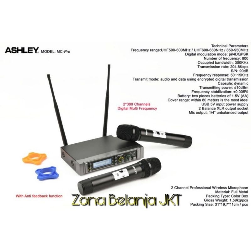 MIC WIRELESS ASHLEY MC PRO DUA MIC HANDLE ADA ANTI FEEDBACK ORIGINAL