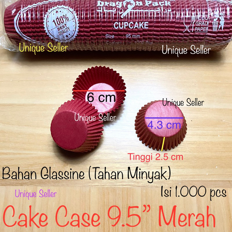 [1000 pcs] Cake Case 9.5 GLASSINE MERAH Alas 4.3 cm / Kertas Alas Pie Merah 9,5 / Kertas Cup Cake Glassine Merah 9.5&quot; / Cupcake Case Glassine Merah 95 mm / Kertas Alas Anti Minyak 9.5