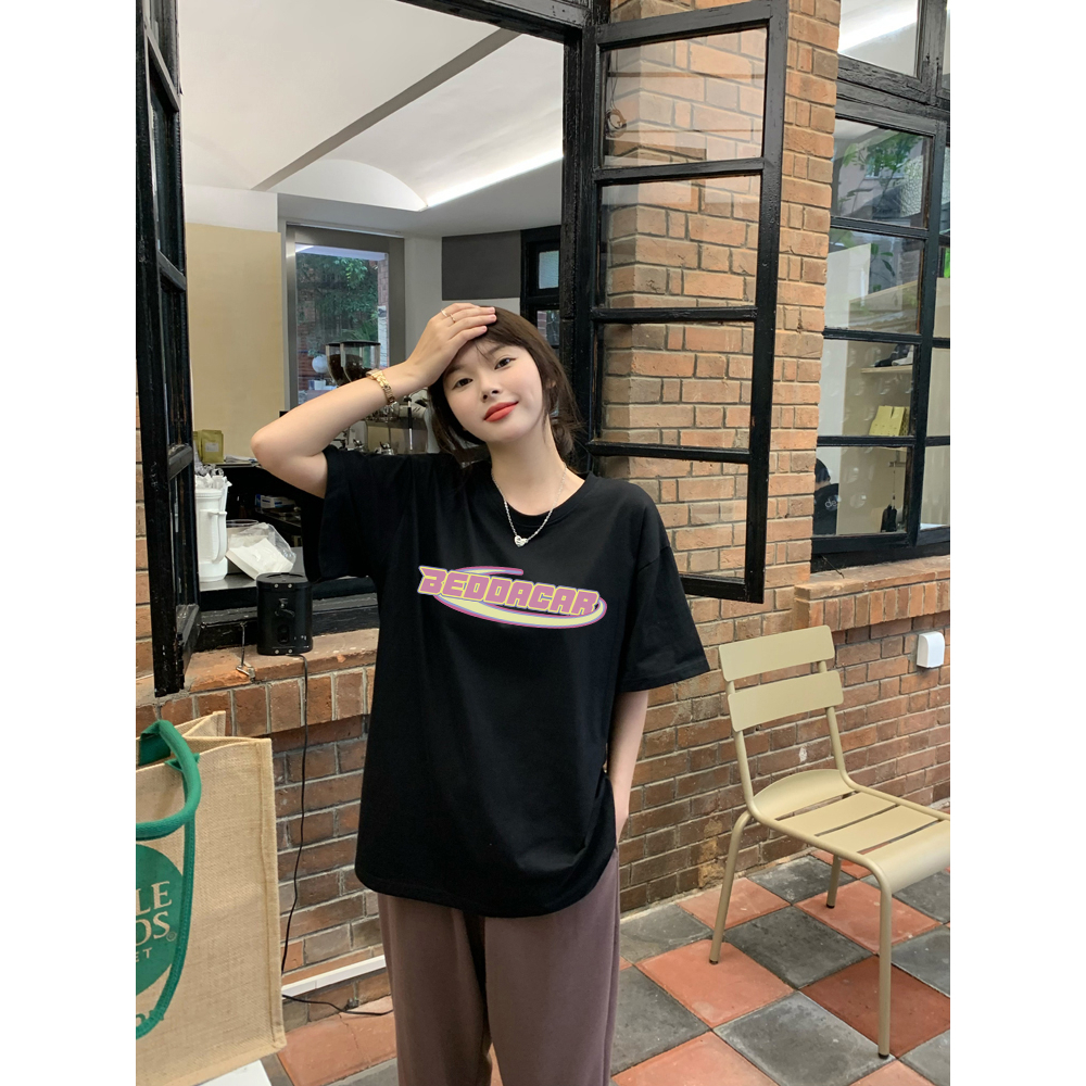 korean style kemeja oversize wanita lengan pendek Letter graffiti print T-shirt import kaos wanita  premium kaos hitam ootd