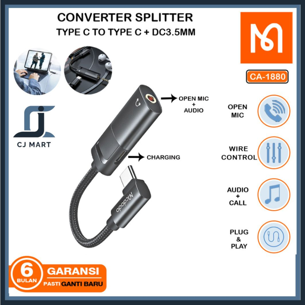 MCDODO CA-1880 Converter Splitter Type C To Type C+DC3.5MM