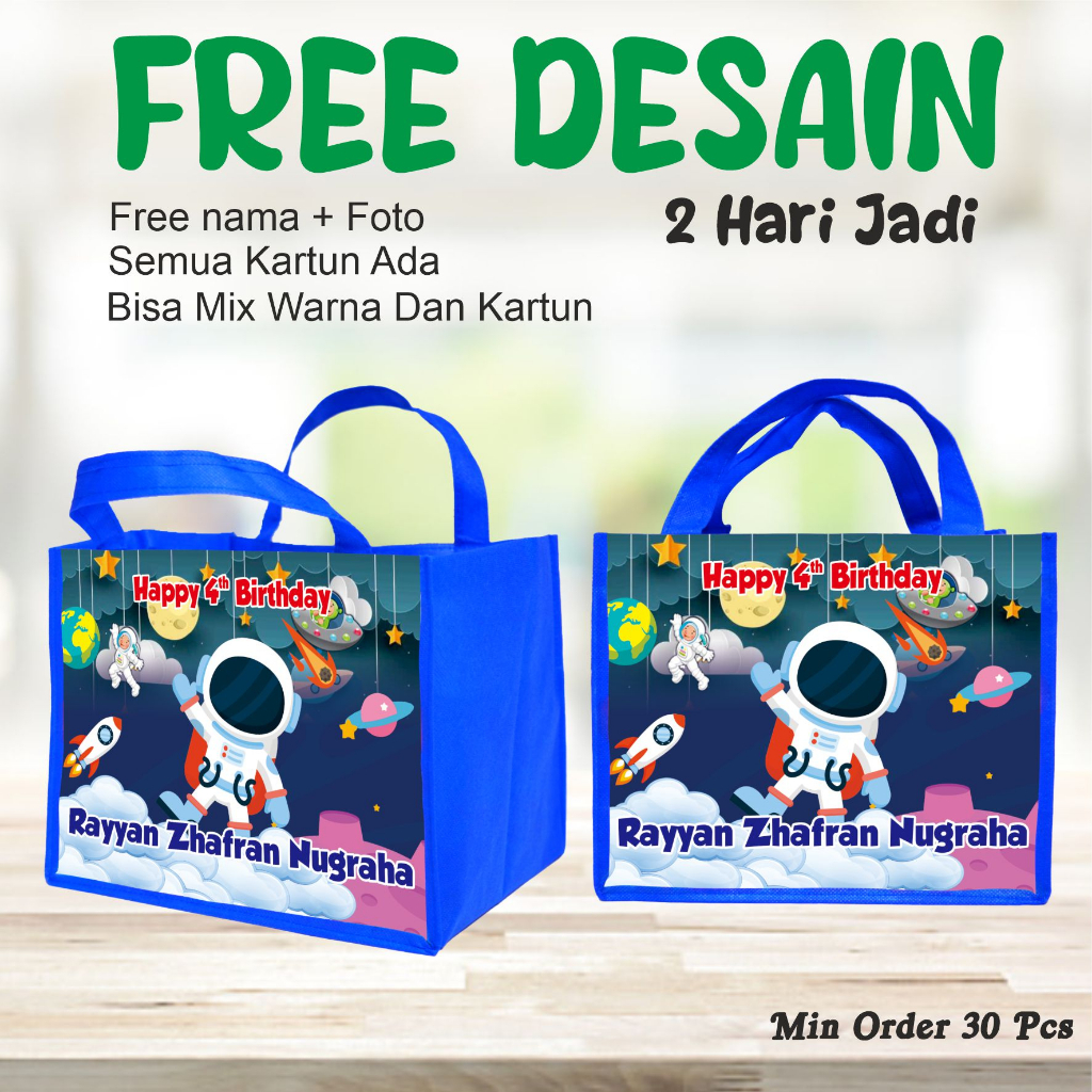 

TAS MUAT BOX BENTO SOVENIR GOODI BAG BERGAMBAR ASTRONOT/FREE DESAIN/TAS ULTAH PRAKTIS DAN MURAH