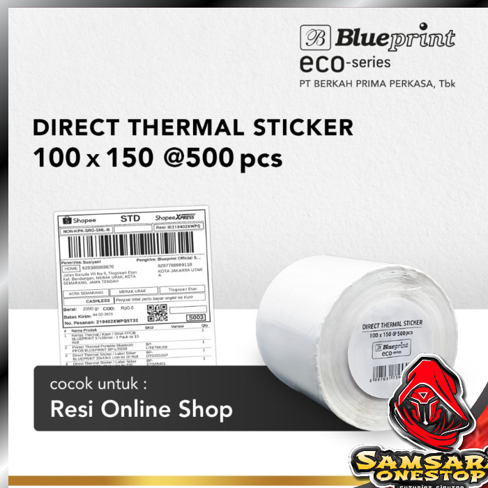 

HJK Kertas Thermal Stiker Label Resi 100x150 BLUEPRINT ECO 500 100 x 150