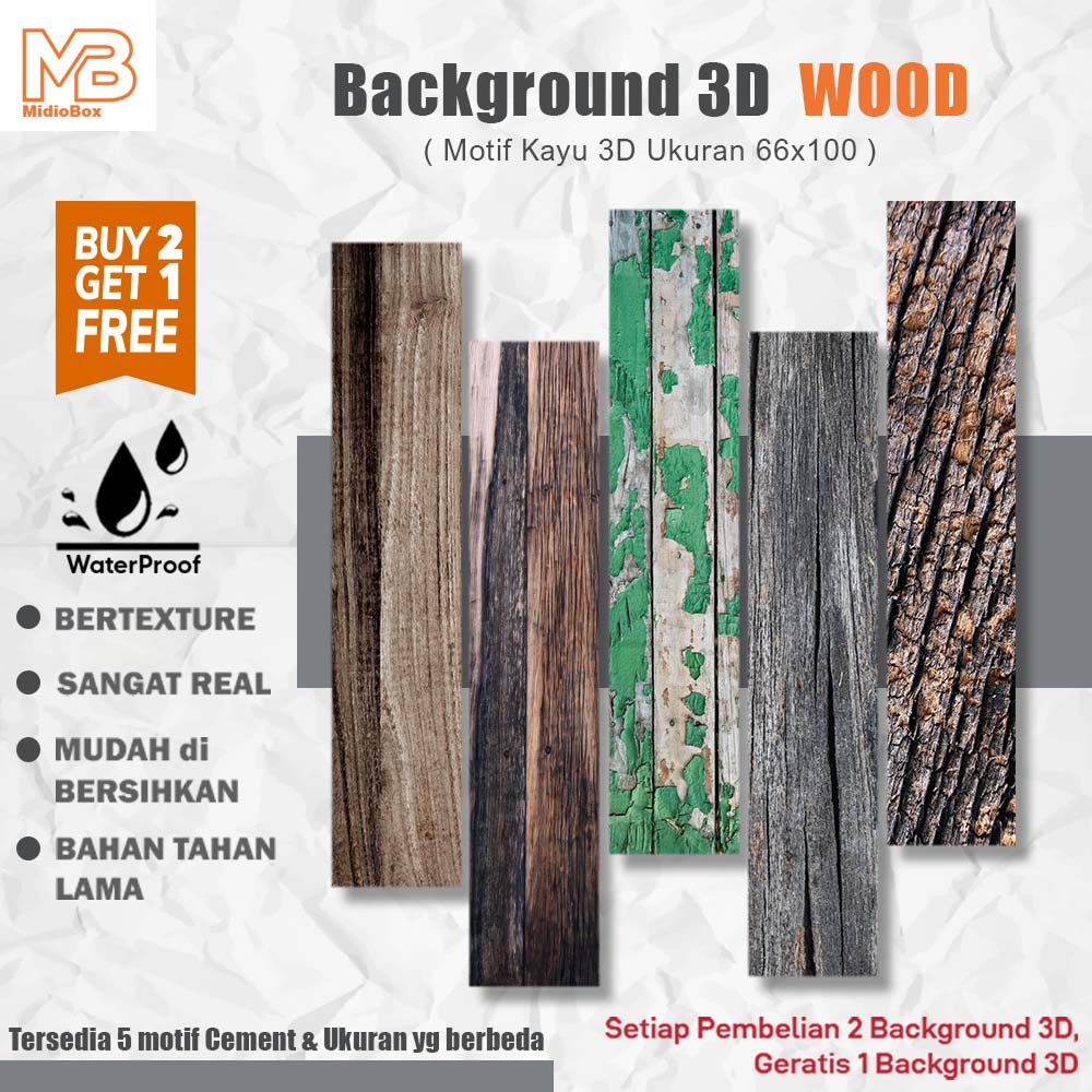 Background Foto Studio 3D Waterproof Midio Motif Kayu 3D Ukuran 66x100