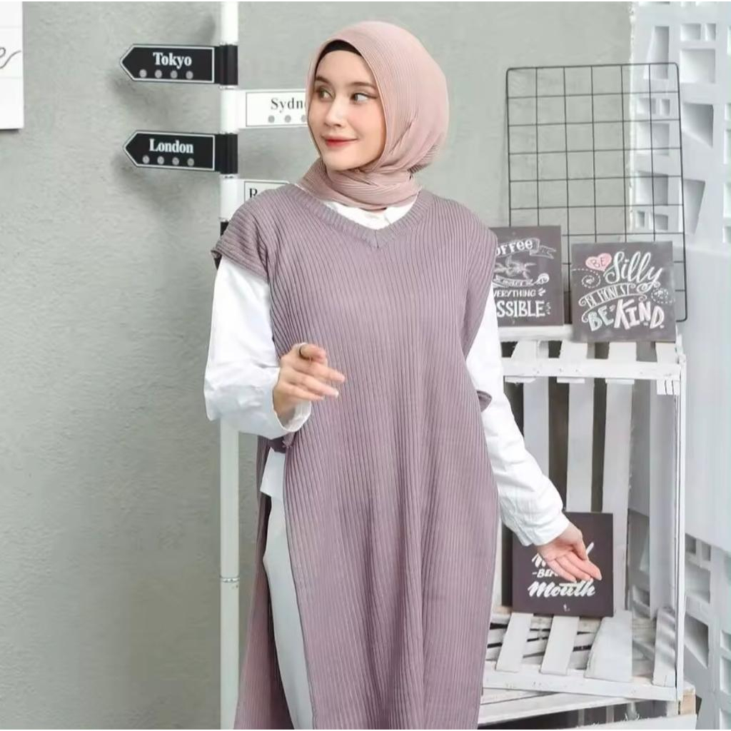 LONG VEST TUNIK RAJUT / ATASAN WANITA / RAJUT KEKINIAN / TUNIK ROMPI TALI
