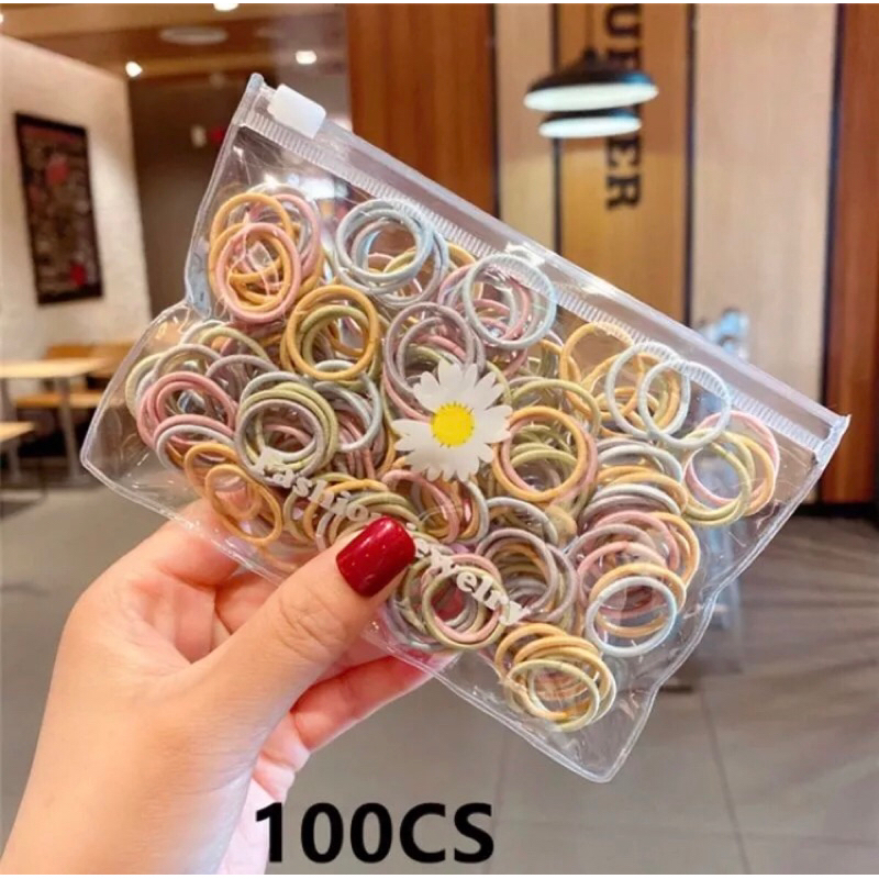 100pcs IKAT RAMBUT KARET free pouch