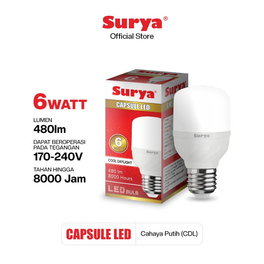 Lampu LED Surya Capsule 6/9/14/18 Watt Putih Cool Daylight Original