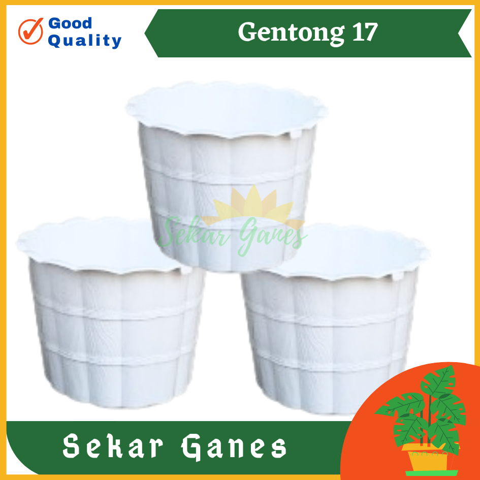 Pot SHALLOM COUNTRY 17 20 Pot Bunga Putih Motif Gentong Kayu Tebal Cantik Murah Bagus Motif Serat Kayu