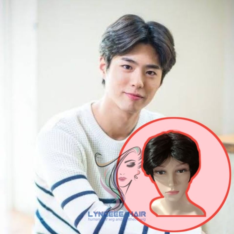 Wig Premium Pria Pendek Belah Tengah Oppa Korea  Rambut Palsu Laki Laki-laki Warna Hitam Coklat Puti