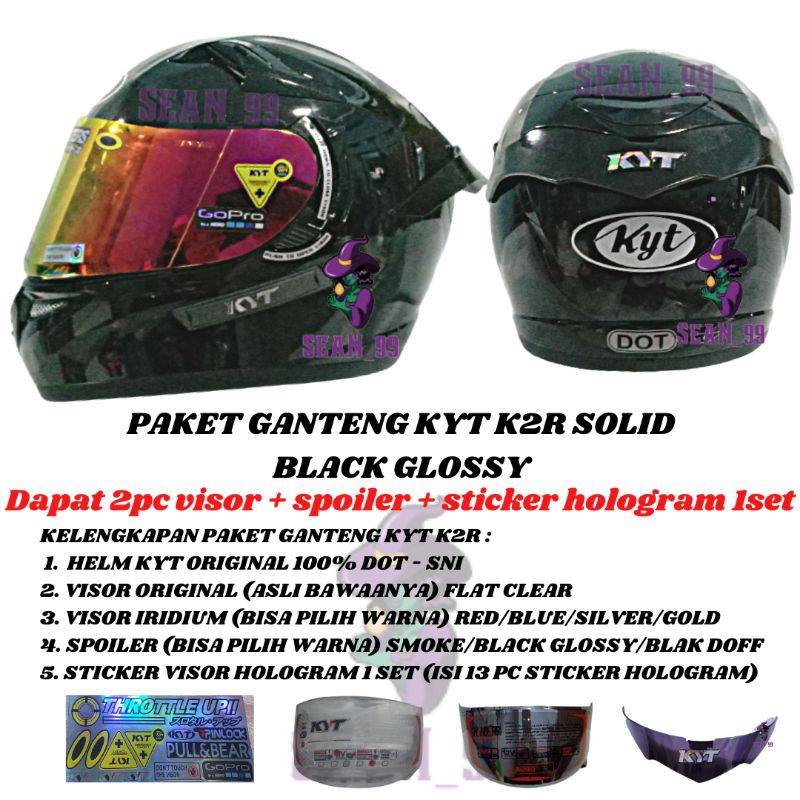 HELM KYT K2R | K2 RIDER SOLID BLACK GLOSSY FULL FACE DOUBLE VISOR ORIGINAL SNI DOT ( PAKET GANTENG K