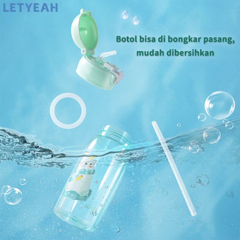 letyeah Botol minum anak dengan sedotan /tempat minum 520ml botol air minum aesthetic /Bpa free