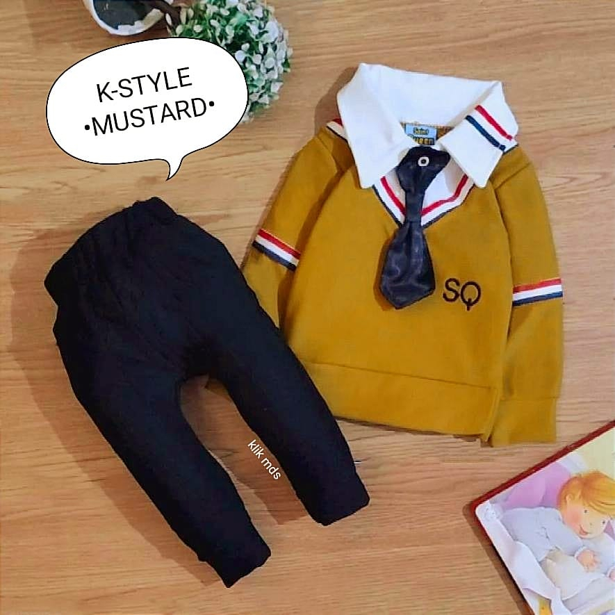 Setelan Anak Laki Laki - Baju Bayi Cowok Set Kemeja Rompi Dasi Lengan Dan Celana Panjang Usia 3 Bulan-4 Tahun Motif K-Style