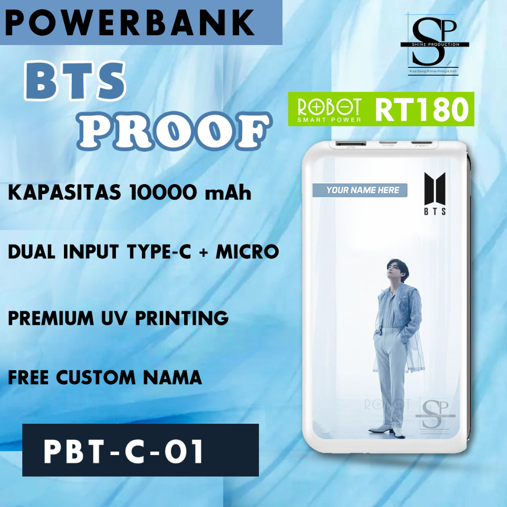 Powerbank Personil BTS Custom Nama Powerbank ROBOT RT180