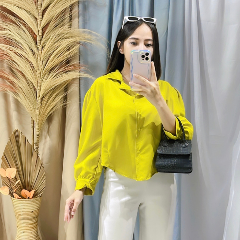 RX FASHION - ATASAN KEMEJA CROP PUFF CHIA LENGAN PANJANG BAJU CROP