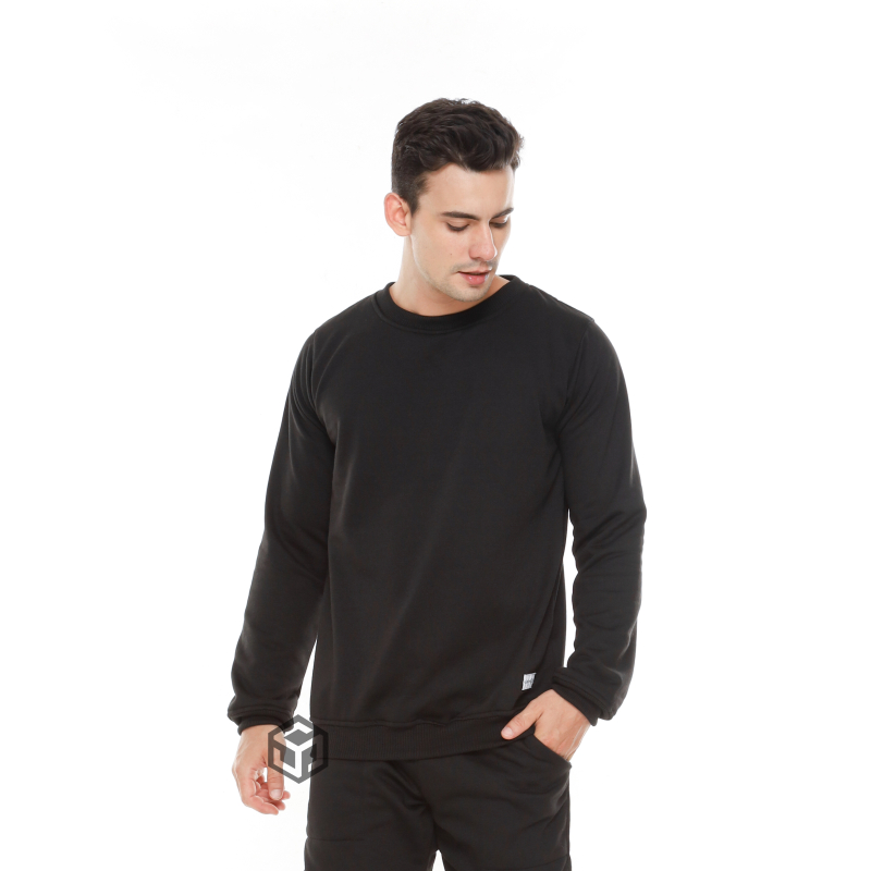 Sweater Crewneck Pria Wanita Polos Sweatshirt Hitam
