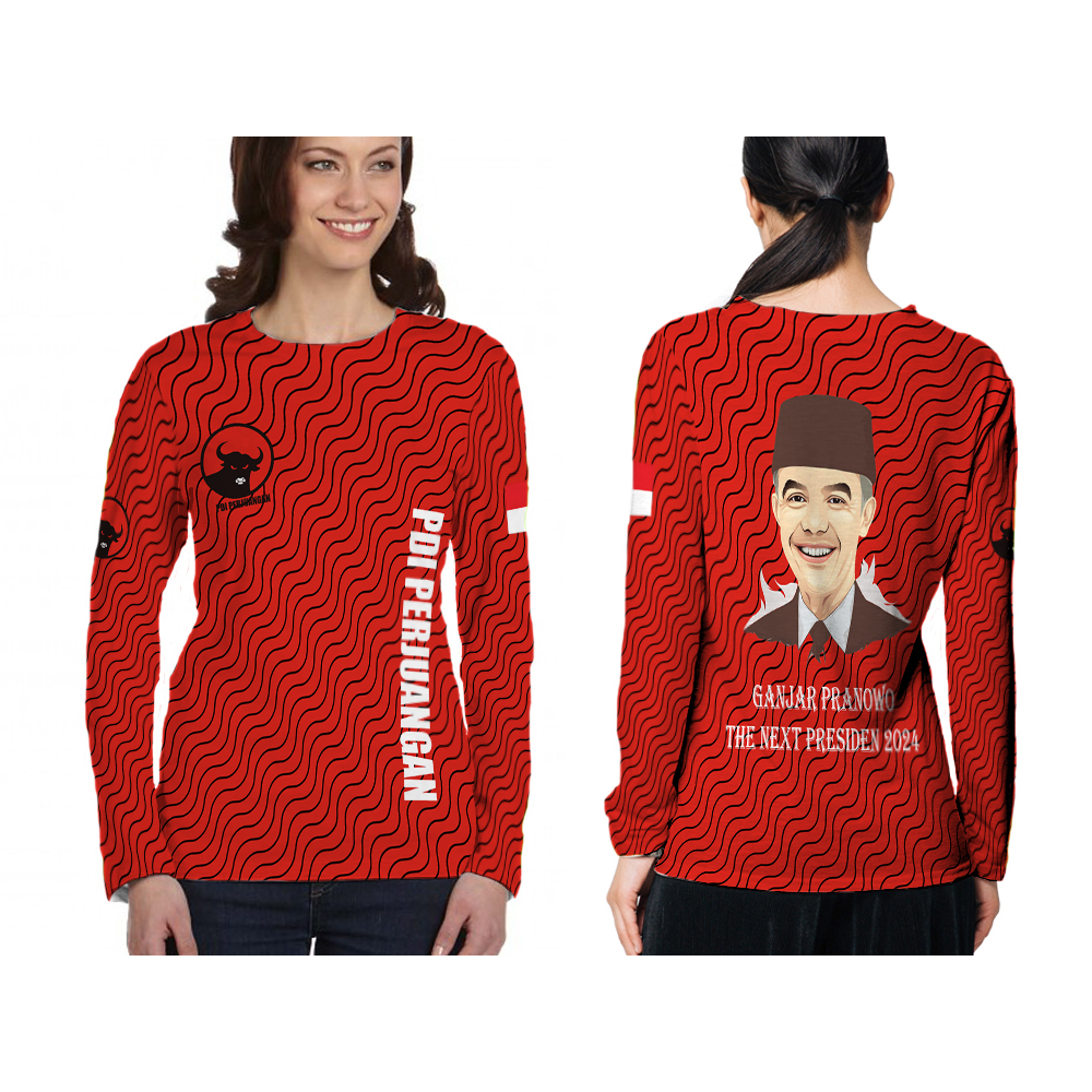 T-shirt wanita baju jersey PDIP capres pak ganjar Fullprint 3D terbaru 2024