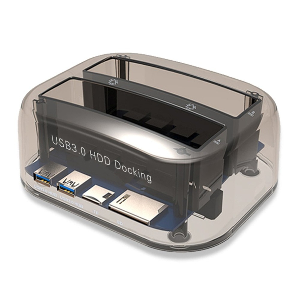 Docking Harddisk 2 Bay With USB HUB And Card Reader Transparan