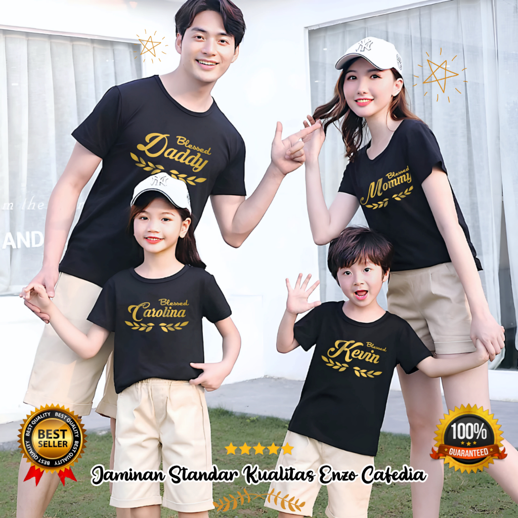 ENZO Baju Kaos Couple Keluarga Custom Nama | Kaos Kapel Ayah Ibu Anak Family | Gratis Ganti Tulisan 