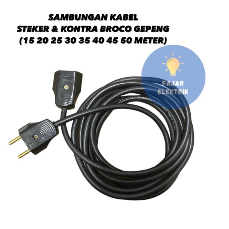 SAMBUNGAN BROCO STEKER/KONTRA GEPENG+KABEL 2X0,75 SNI (15 20 25 30 35 40 45 50 METER)