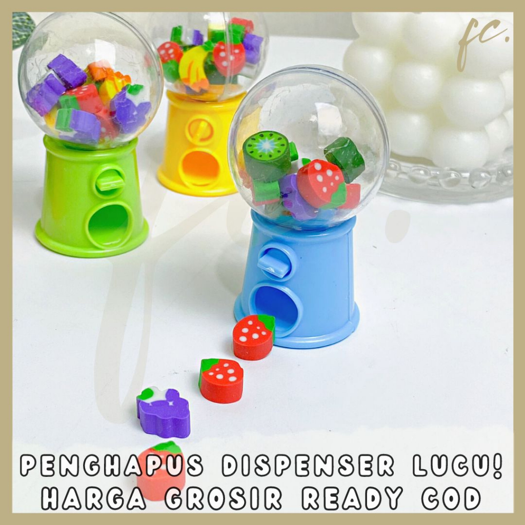 

Penghapus Karet Buah / Rubber Eraser Set Mesin Candy Dispenser Machine Permen Mini Fruit Warna Warni Cute Impor Grosir Ready COD