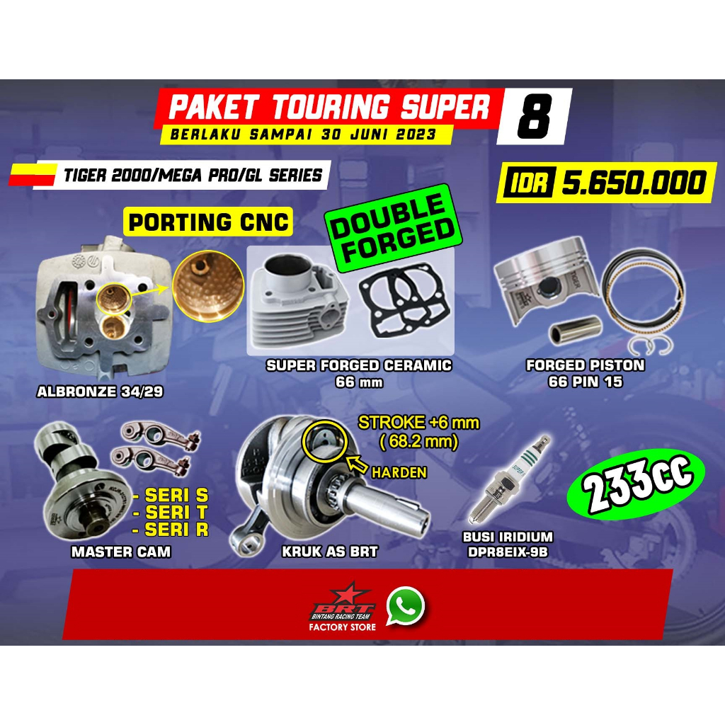 PAKET TOURING SUPER 8 TIGER - HEAD ALBRONZE 34/29 - BLOK FORGED CERAMIC PISTON - MASTER CAM - KRUK A