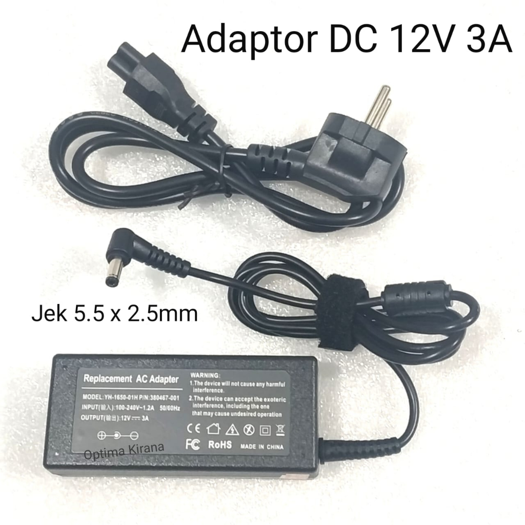 ADAPTER AC ADAPTOR to DC 12V 3A PLUG 5.5 x 2.5 mm 36W POWER SUPPLY