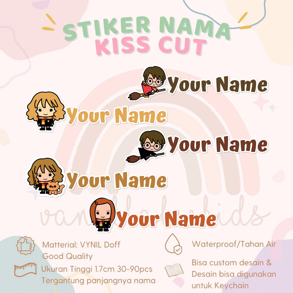 

Stiker Nama Harry Potter Label nama Waterproof tahan air kiss cut