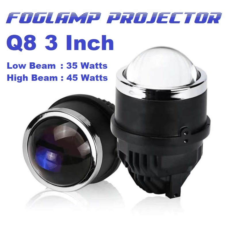 Foglamp Projector Q3 Lensa LED Projie BiLED Lampu Kabut Mobil 45 Watt 3 Inch Inchi Inci F7