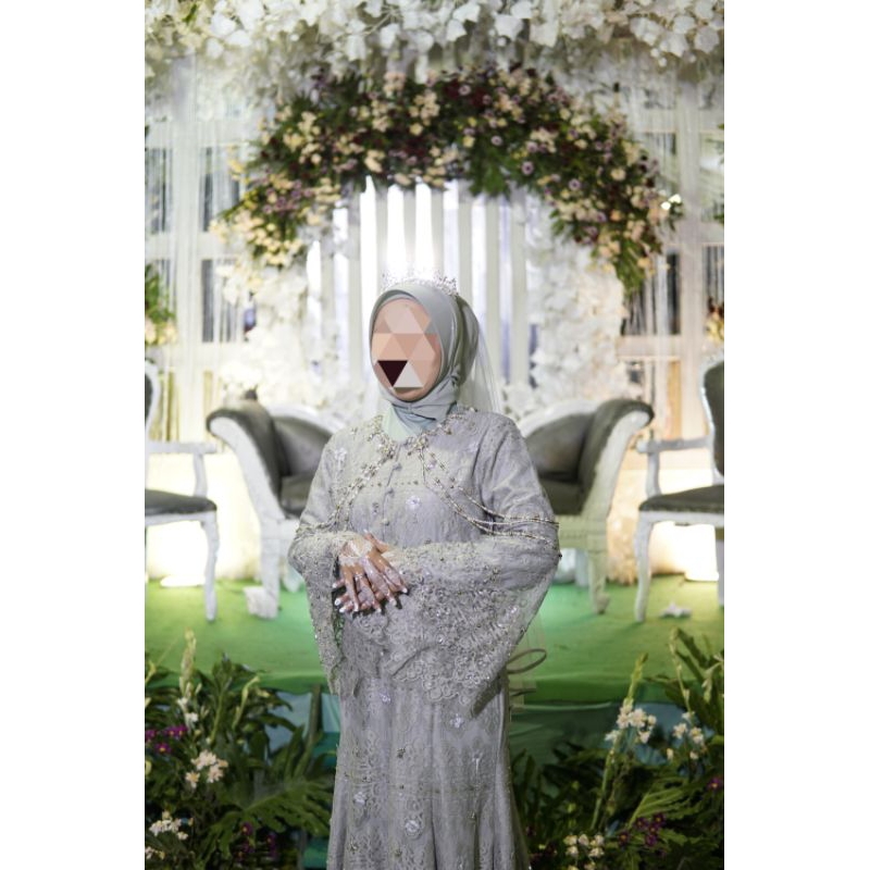 PRELOVED Dress Gaun Akad Resepsi Pengantin Simpel Modern Hijau Sage