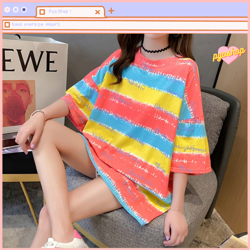 Kaos Oversize Longgar wanita lengan pendek motif summer color