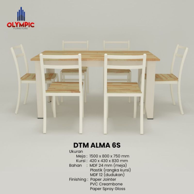 Meja Makan 6 Kursi / Dining Table 6 Kursi - Olympic DTM Simpsons