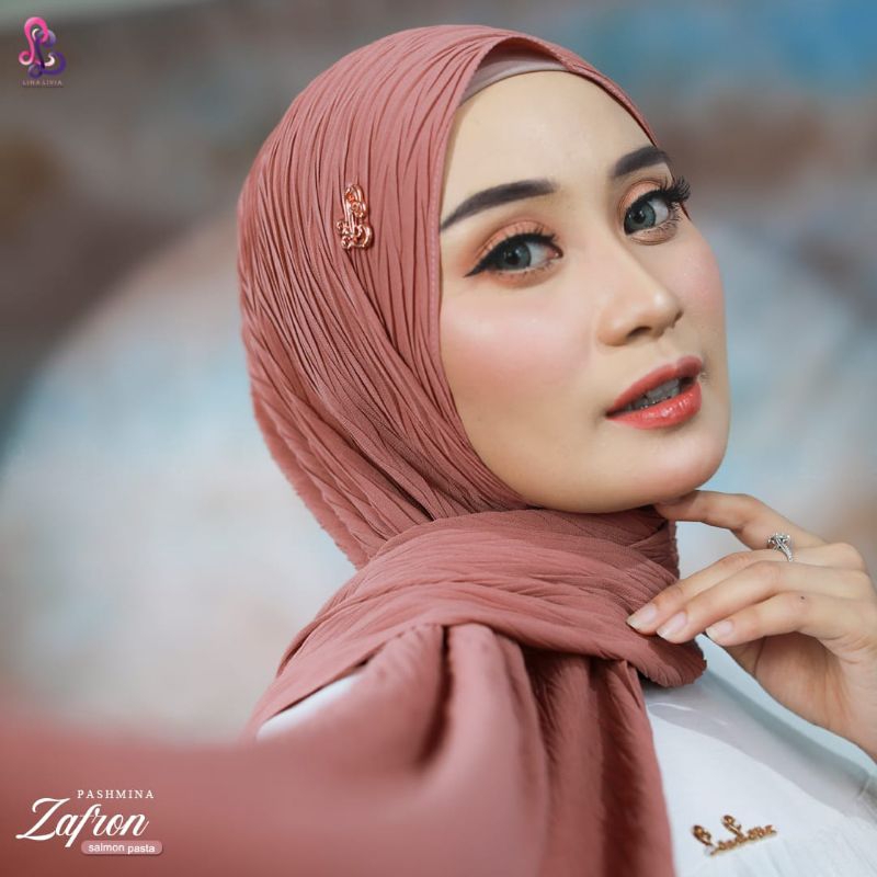 Linalivia Hijab Pashmina Hijab ZAFRON pleated shawl plisket padi RESTOCK