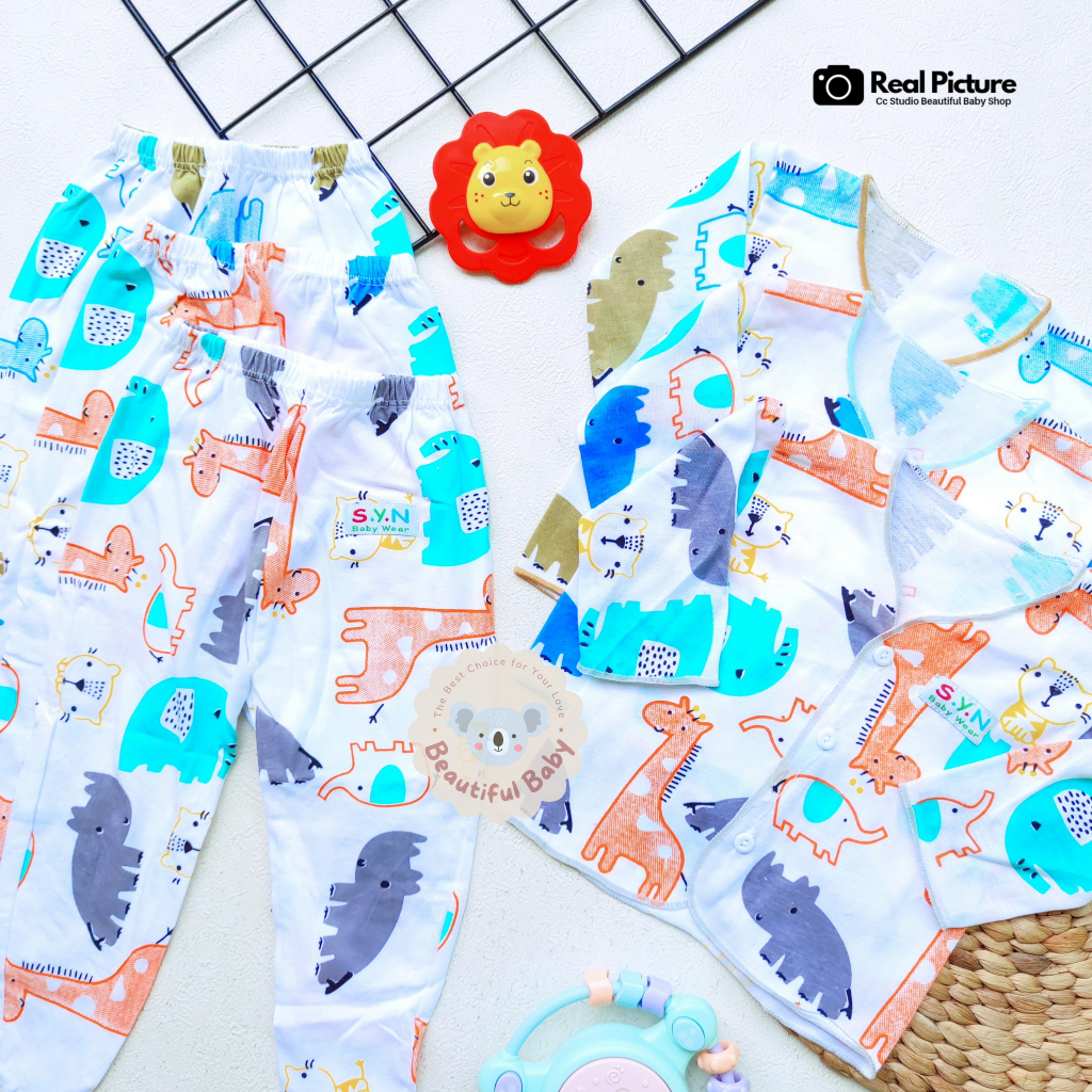 Baby.ou - 3 Stel Setelan Baju Bayi Baru Lahir Tangan Panjang Celana Panjang Usia 0 sd 3 Bulan Motif Elephant - Setelan Baju Bayi Newborn Panjang Abu - Celana Panjang Bayi Baru Lahir