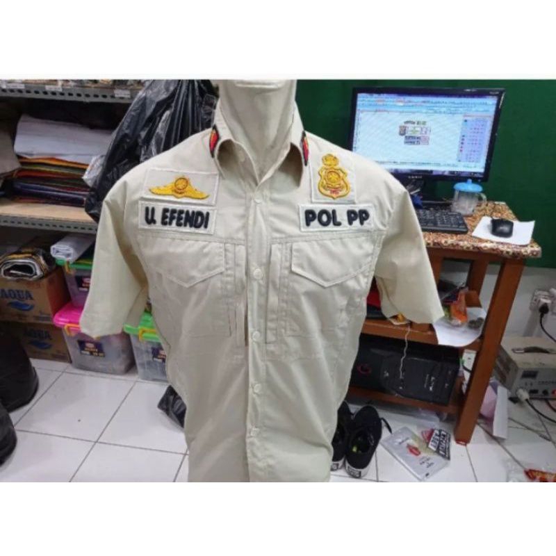 KEMEJA SERAGAM POL PP CREAM TANGAN PENDEK TANPA ATRIBUT
