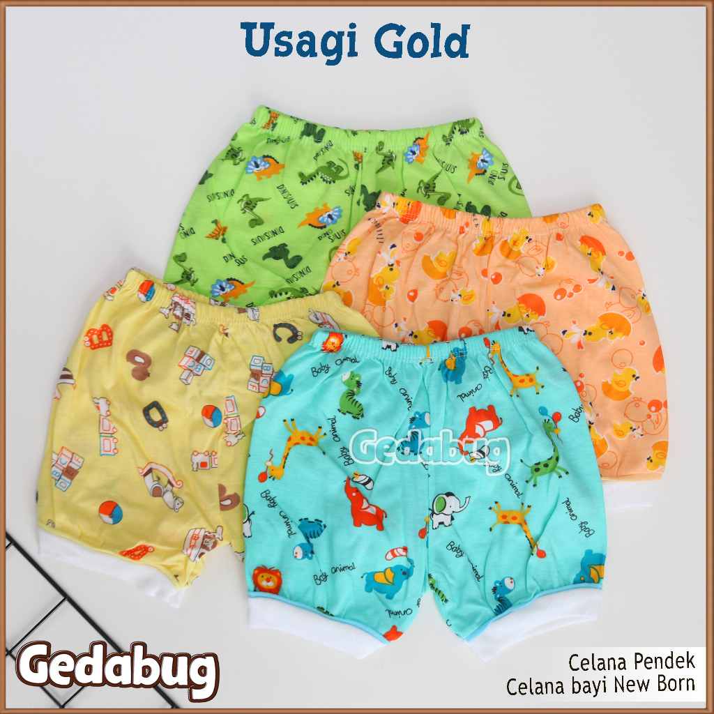 3 Pcs - Celana Pendek USAGI GOLD Warna | Celana pendek atau bermain Baby New Born | Gedabug
