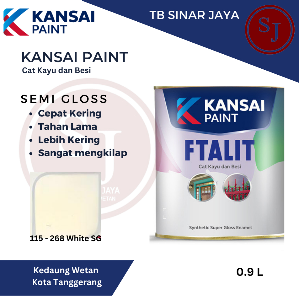 Cat Kayu dan Besi Ftalit Semi Gloss Kansai Paint 1kg - 115 - 268 White SG