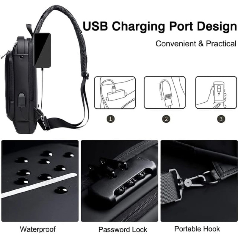 weixier Tas Selempang fashion Shoulder Bag USB Port Anti Maling