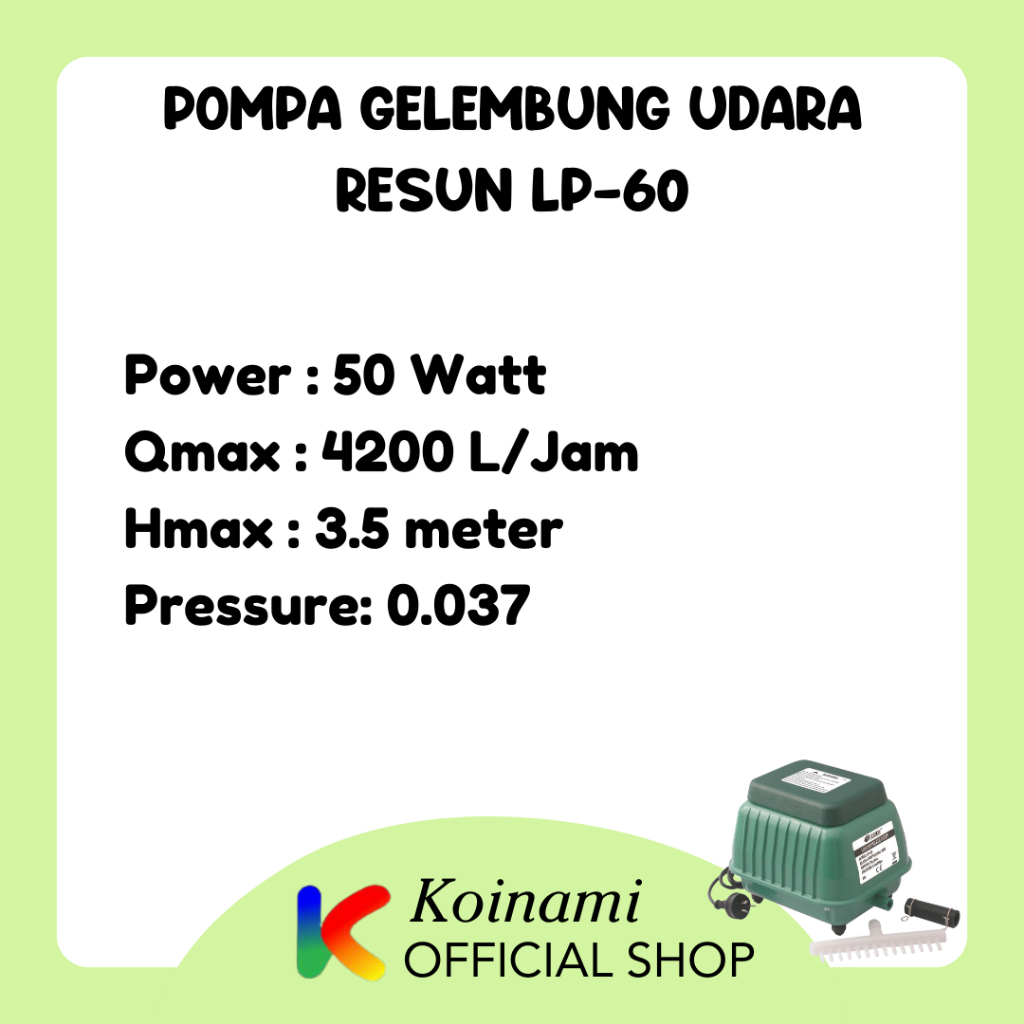 RESUN LP-60 / air pump / pompa gelembung udara / kolam ikan koi / oxigen / aqua scape / filter