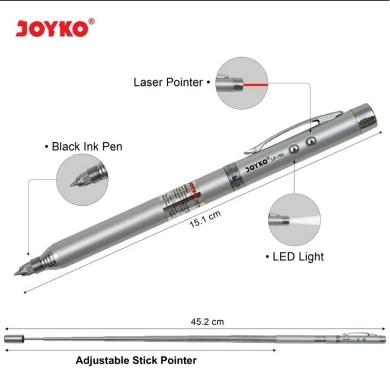 JOYKO LP100 Laser Pointer 4 Fungsi - Penunjuk Laser &amp; Pulpen Senter LP 100