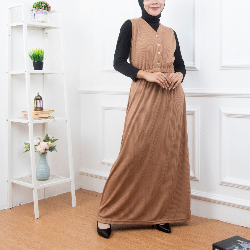 Dress Cella Overall Casual Tanpa Lengan Knit Premium