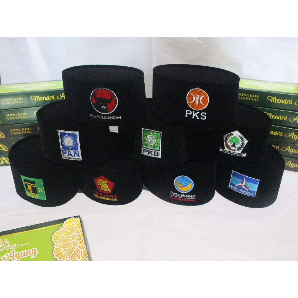 Peci Kopiah Songkok Hitam Motif Logo Partai Golkar, PKB, PKS, NasDem, PAN