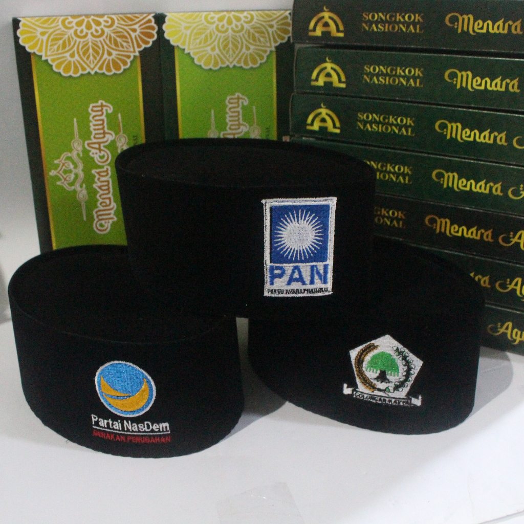 Peci Songkok Kopiah Hitam Logo Partai Pemilu 2024 PAN NasDem Golkar
