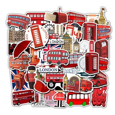 

50 pcs Stickers Classic British Style London Bus Stiker Laptop Motor
